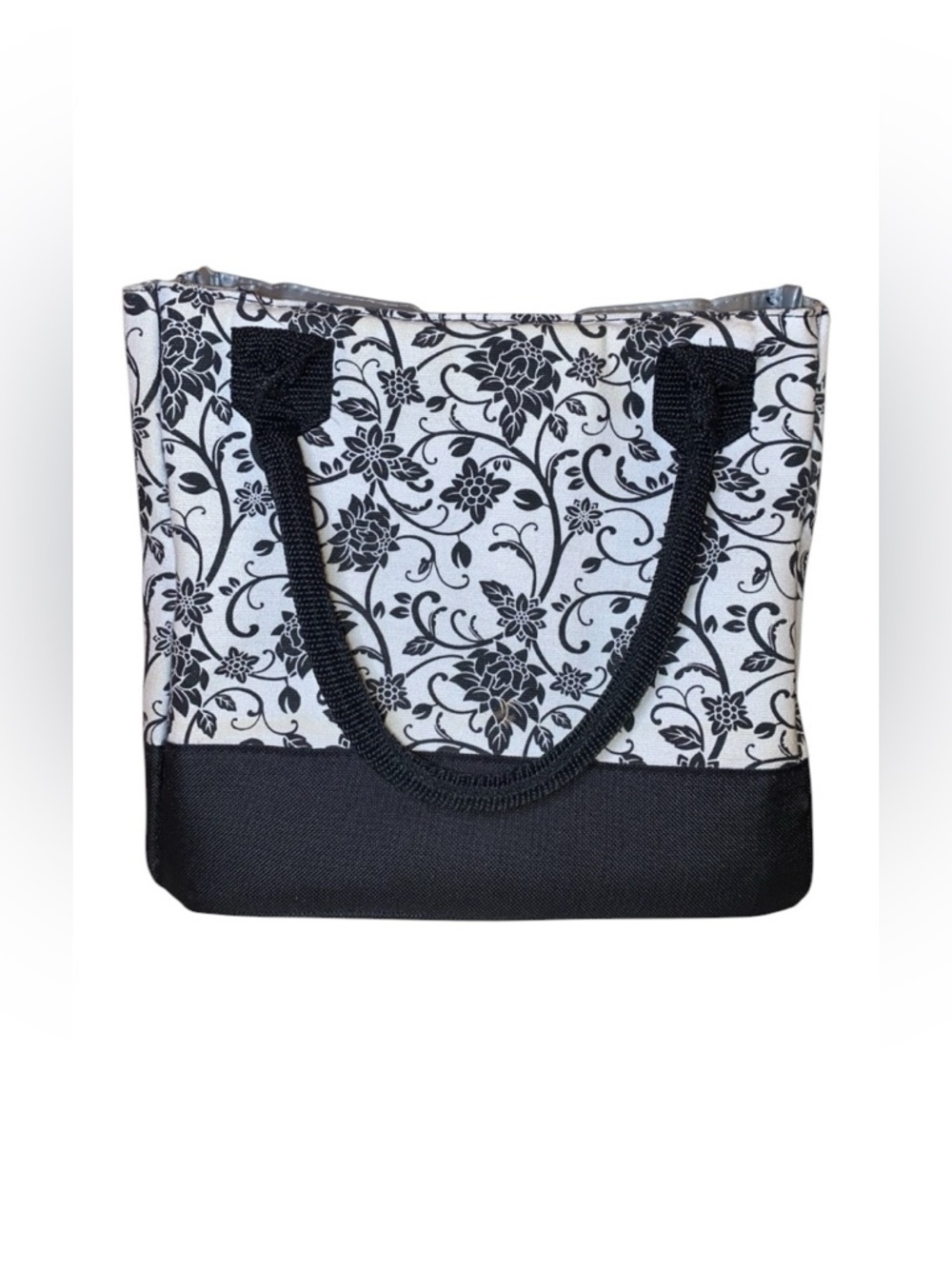 FIT ‘N’ FRESH Mini Insulated Flat Bottom Lunch Bag/Tote w/Handles Black & White